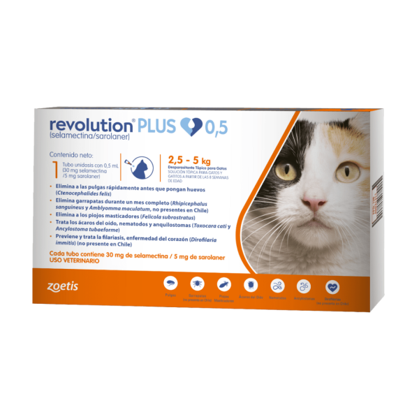 Revolution Plus Gatos - Pipeta antiparasitario interno y externo gatos de 2.5-5kg