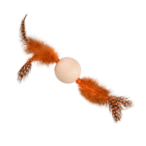 Pelotita de madera con plumas para gatos