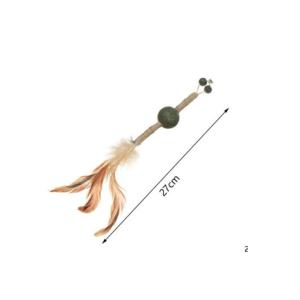 Palito con plumas, yute, cascabel y bolita de catnip