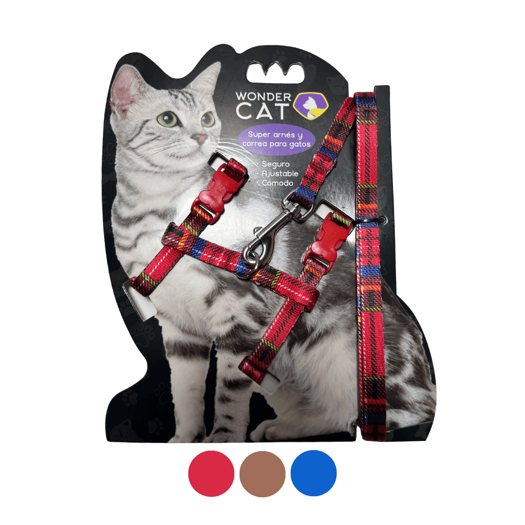22P774 Wondercat - Set de arnés + correa para gato diseño escocés - Imagen 1